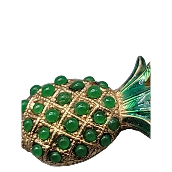 Ciner Rare Pineapple Brooch Green Cabachons 18k Gold Plated Book Piece Vintage - Picture 8 of 10